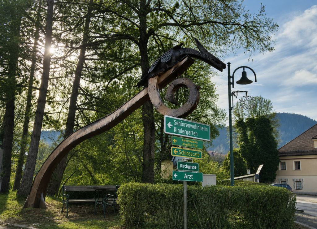Spannende Drachenskulptur gleich hinter dem Campingplatz: Der Kopf gleicht einer Wäscheklammer